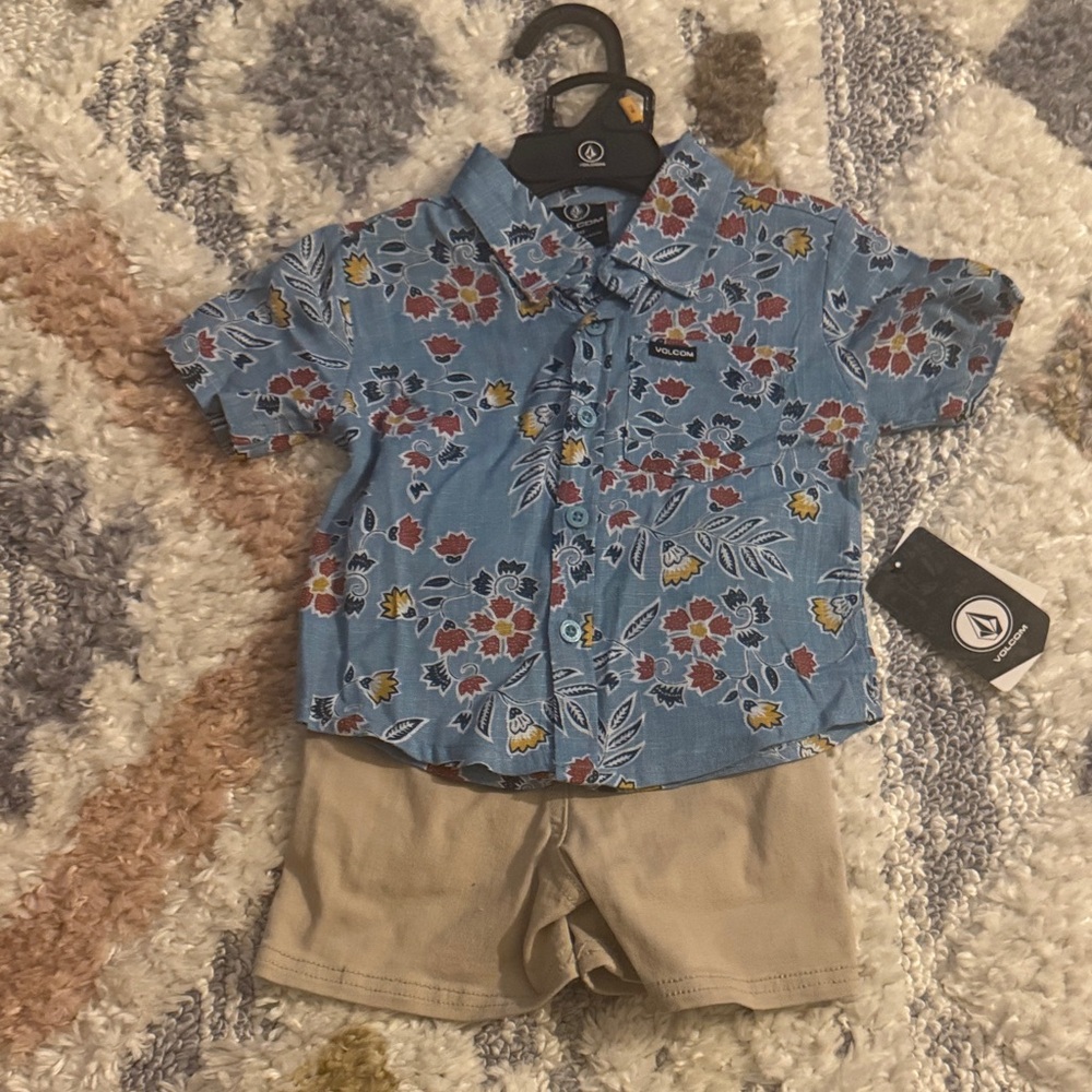 Volcom Kids Blue and Red Floral Button Down Shirt